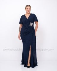 Beli Çiçek Motif Abiye Elbise | Lacivert