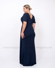 Beli Çiçek Motif Abiye Elbise | Lacivert