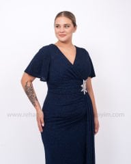 Beli Çiçek Motif Abiye Elbise | Lacivert