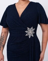 Beli Çiçek Motif Abiye Elbise | Lacivert