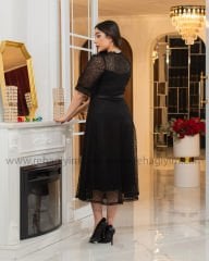 Güpür Dantel Midi Elbise | Siyah