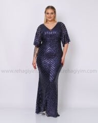 Ottoman Payet Abiye Elbise| Lacivert
