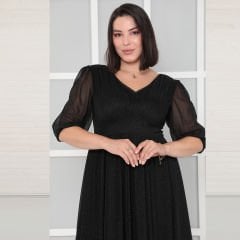 Simli Tül Elbise | Siyah