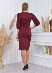 Uzun Kol Midi Sandy Elbise | Bordo