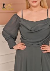 Şifon Açık Omuz Maxi Plus Size| Haki