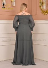 Şifon Açık Omuz Maxi Plus Size| Haki