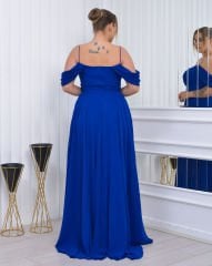 İnce Askılı Şifon Plus Size Abiye - Saks