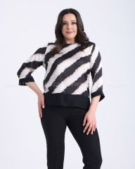 Fırça Desenli Saten Bluz