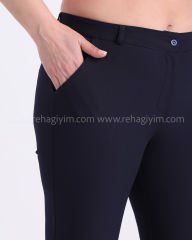 Yırtmaçlı Paça Bilek Boy Kumaş Pantolon| Lacivert