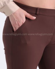 Yırtmaçlı Paça Bilek Boy Kumaş Pantolon|Kahve