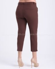 Yırtmaçlı Paça Bilek Boy Kumaş Pantolon|Kahve