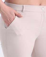 Yırtmaçlı Paça Bilek Boy Kumaş Pantolon|Bej