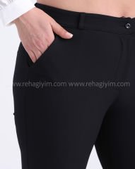 Yırtmaçlı Paça Bilek Boy Kumaş Pantolon|Siyah