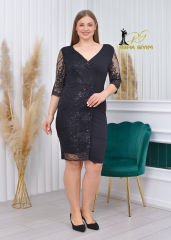 Kolları Dantel Model Kısa Elbise -Siyah