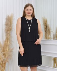 İnci Kolyeli Şifon Elbise - Siyah