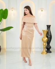 Madonna Taş İşleme Saten Elbise | Bej