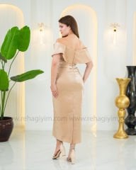Madonna Taş İşleme Saten Elbise | Bej