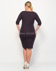 Yarı Payet İşlemeli Elbise -Mürdüm