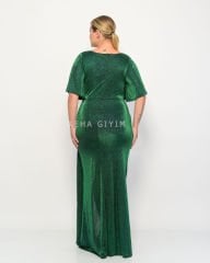 Simli Taş Detay Plus Size Abiye - Yeşil