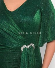 Simli Taş Detay Plus Size Abiye - Yeşil