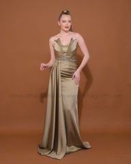 Straplez Saten Abiye Elbise Maxi
