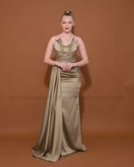 Straplez Saten Abiye Elbise Maxi