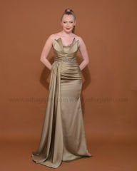 Straplez Saten Abiye Elbise Maxi