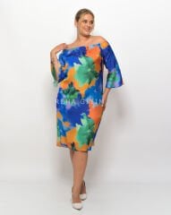 Fırça Desen Düşük Omuz Elbise | Pastel