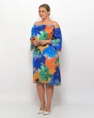 Fırça Desen Düşük Omuz Elbise | Pastel
