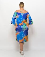 Fırça Desen Düşük Omuz Elbise | Pastel