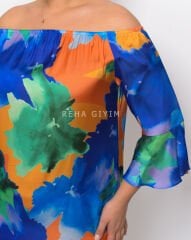 Fırça Desen Düşük Omuz Elbise | Pastel