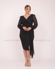 Şifon Kol Araboy Elbise | Siyah
