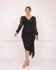 Şifon Kol Araboy Elbise | Siyah