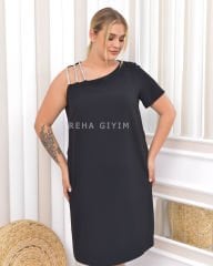 Askı Taş Modelli Tek Kol Elbise |Siyah