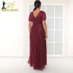 Göğsü Taşlı Abiye Elbise | Bordo