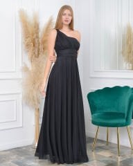 Tek Omuz Askılı Simli Elbise Plus Size| Siyah