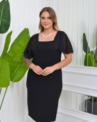 Şifon Kol Kolyeli Krep Elbise | Siyah