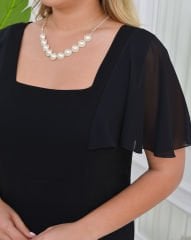 Şifon Kol Kolyeli Krep Elbise | Siyah