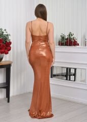 İnce Askılı Parlak Saten Maxi | Camel