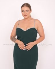 Taş Askılı Krep Midi Dress | Yeşil