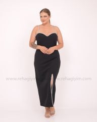 Taş Askılı Krep Midi Dress | Siyah