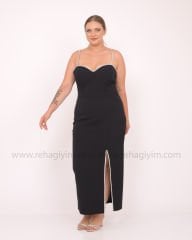 Taş Askılı Krep Midi Dress | Siyah