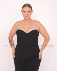 Taş Askılı Krep Midi Dress | Siyah