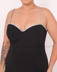 Taş Askılı Krep Midi Dress | Siyah