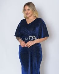 Simli Taş Detay Plus Size Abiye| Lacivert