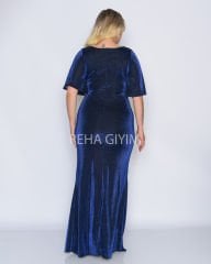 Simli Taş Detay Plus Size Abiye| Lacivert