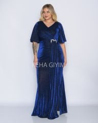 Simli Taş Detay Plus Size Abiye| Lacivert