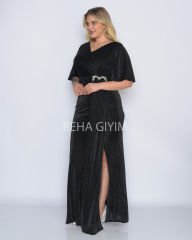 Simli Taş Detay Plus Size Abiye| Siyah