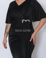 Simli Taş Detay Plus Size Abiye| Siyah