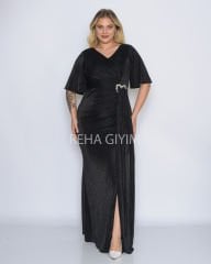 Simli Taş Detay Plus Size Abiye| Siyah